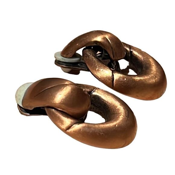 Vintage 1950s Copper Modernist Clip On Door Knocker Earrings - Picture 9 of 12